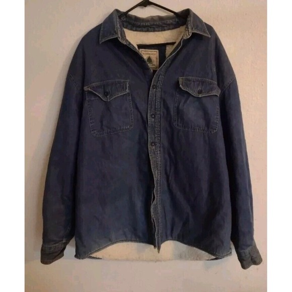 Vtg NW Terr. Shacket Mens 2XL Barn Chore Jacket Blu Jean Fleece Lined 90s Sherpa - Picture 1 of 3